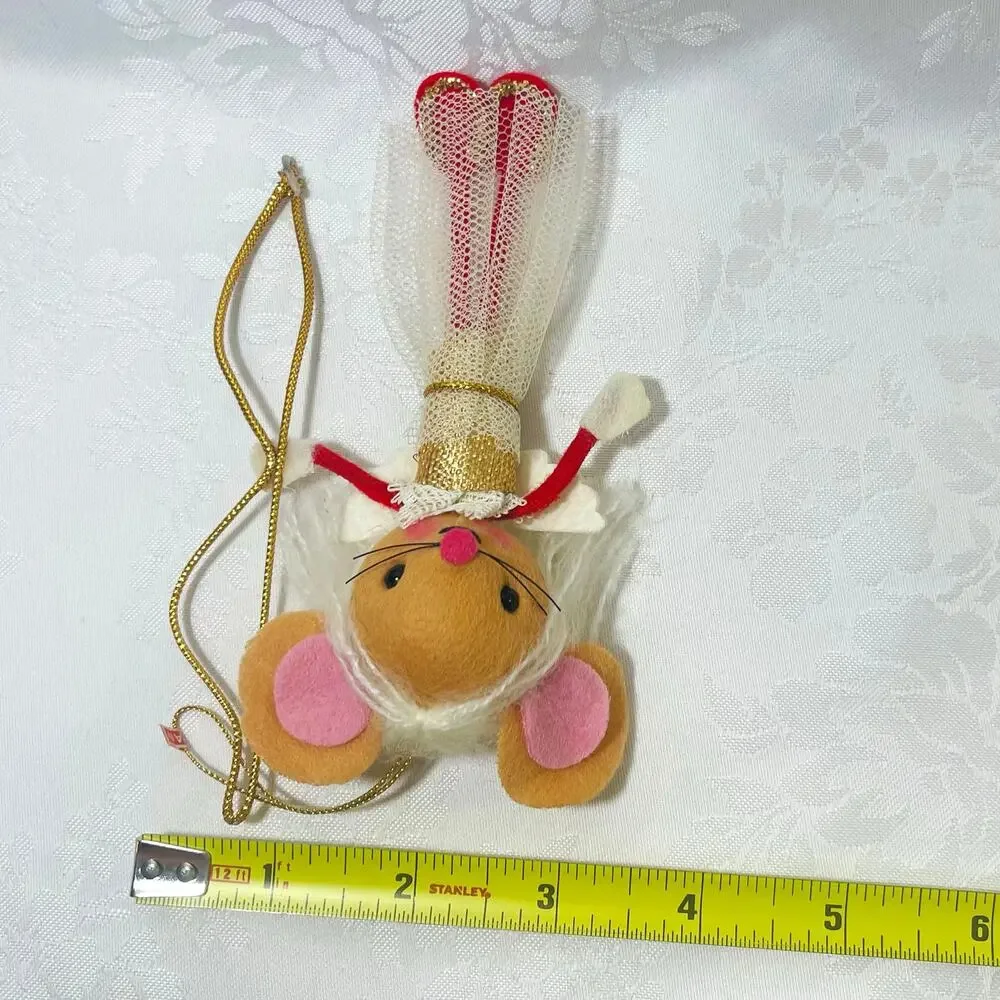 Handmade Vtg 50s Christmas Ornament Felt Pixie Mouse Japan MCM Mid-Century
